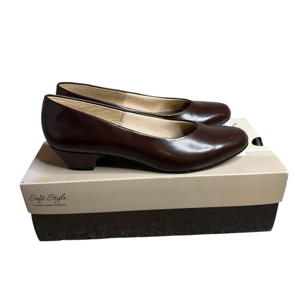 Hush Puppies Brown Leather Slip-On Women's short heels - Picture 5 of 10
